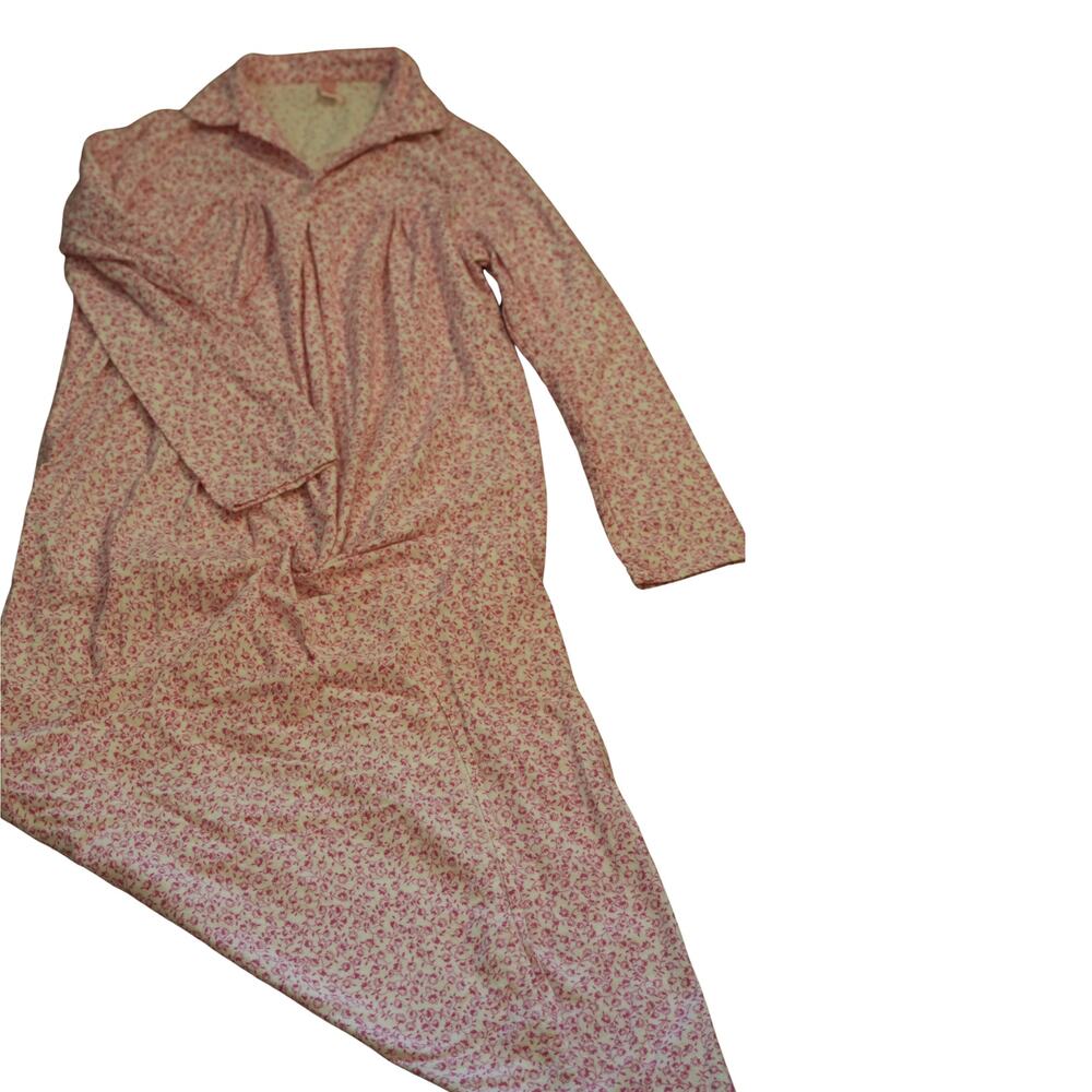 Vintage Sears Women's Cottagecore Cotton Nightgown - Pink/White - Size S (8-10)